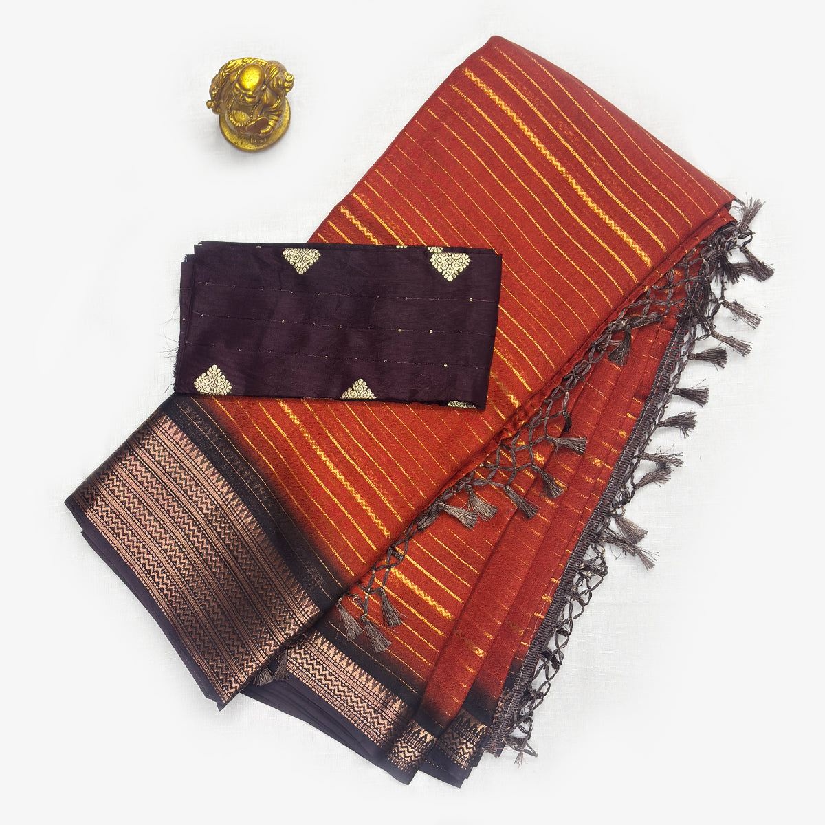 Rust Orange Semi Mysore Silk Saree