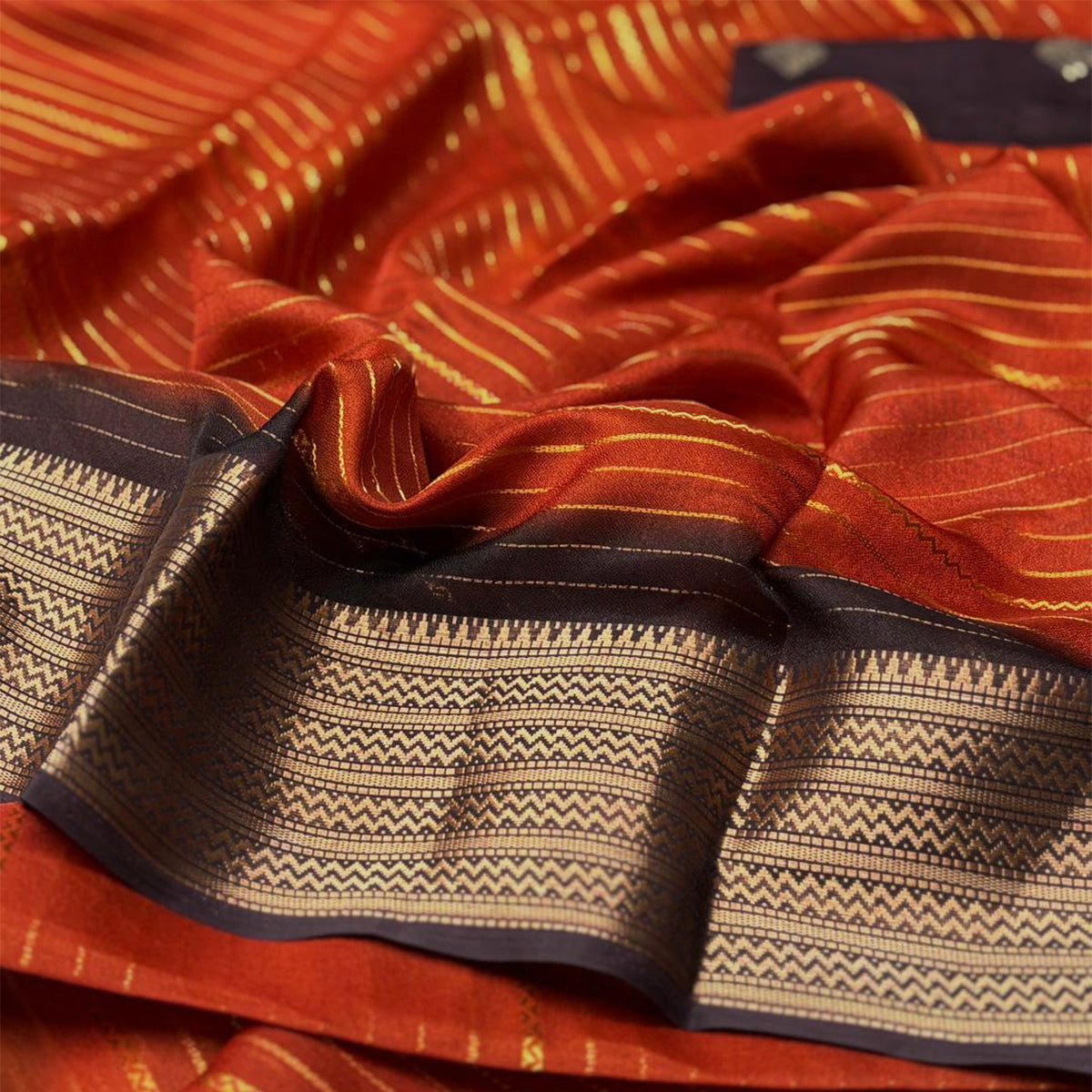 Rust Orange Semi Mysore Silk Saree