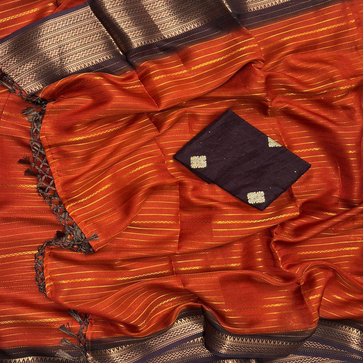 Rust Orange Semi Mysore Silk Saree