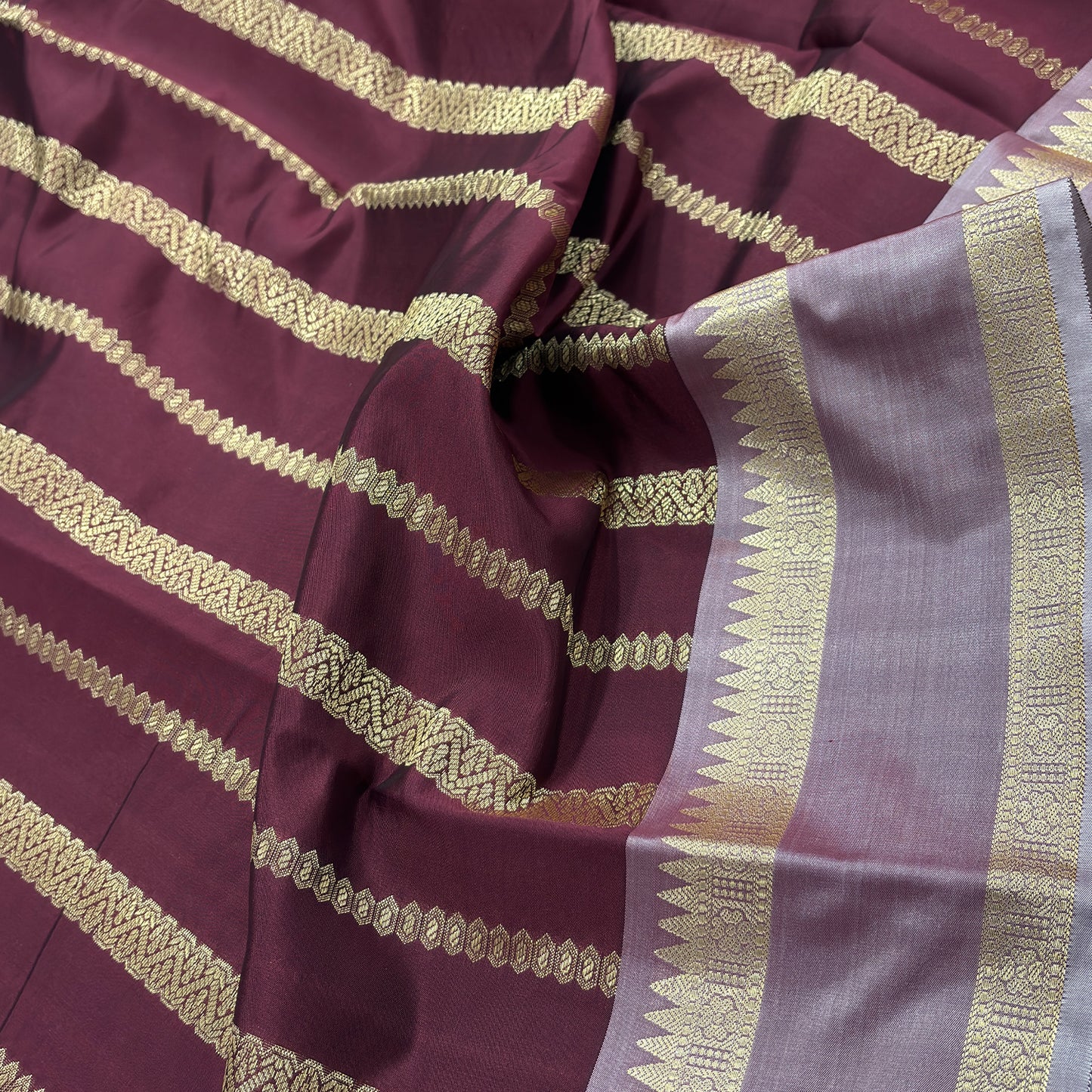 Wine Radiance Banarasi Catlon Silk Saree