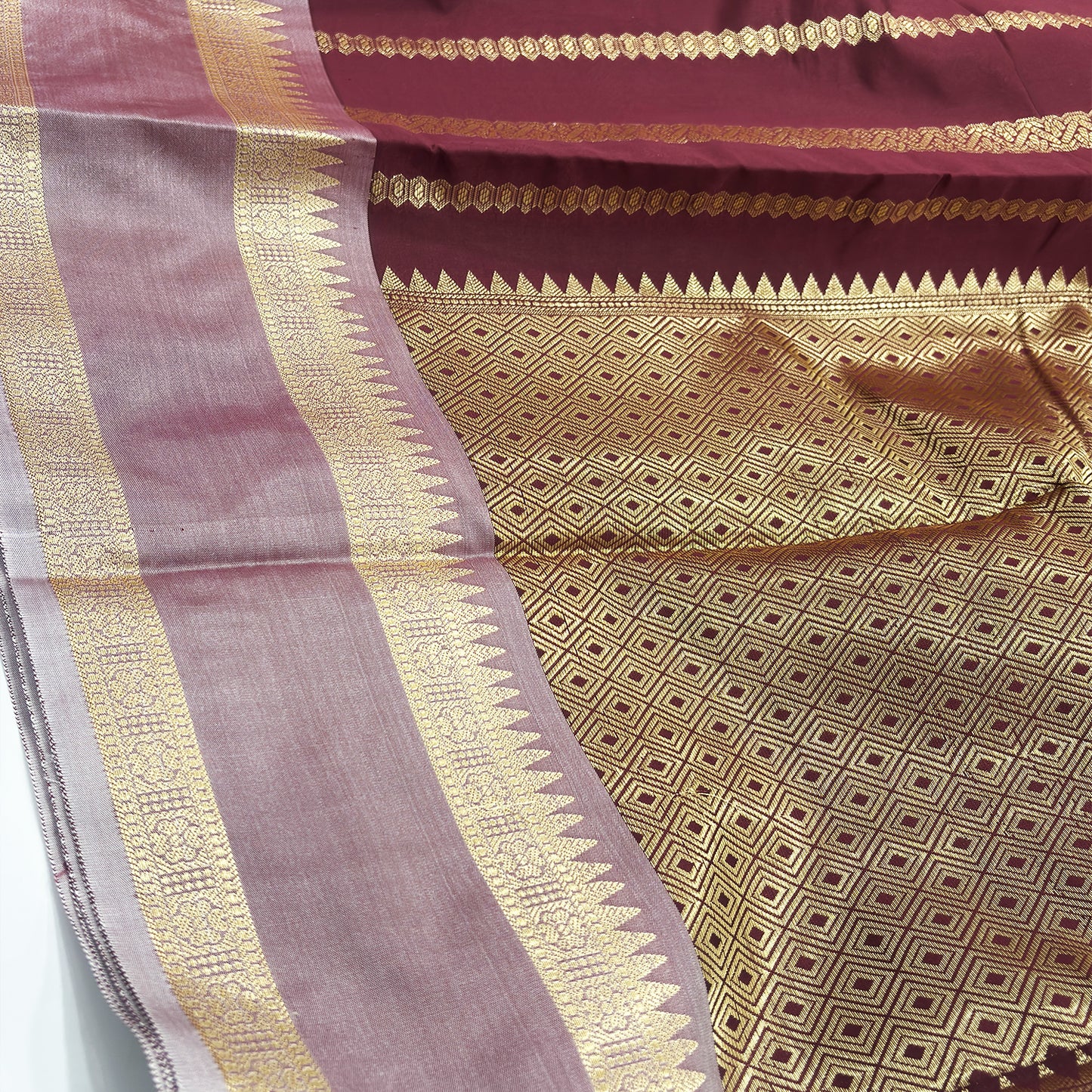 Wine Radiance Banarasi Catlon Silk Saree