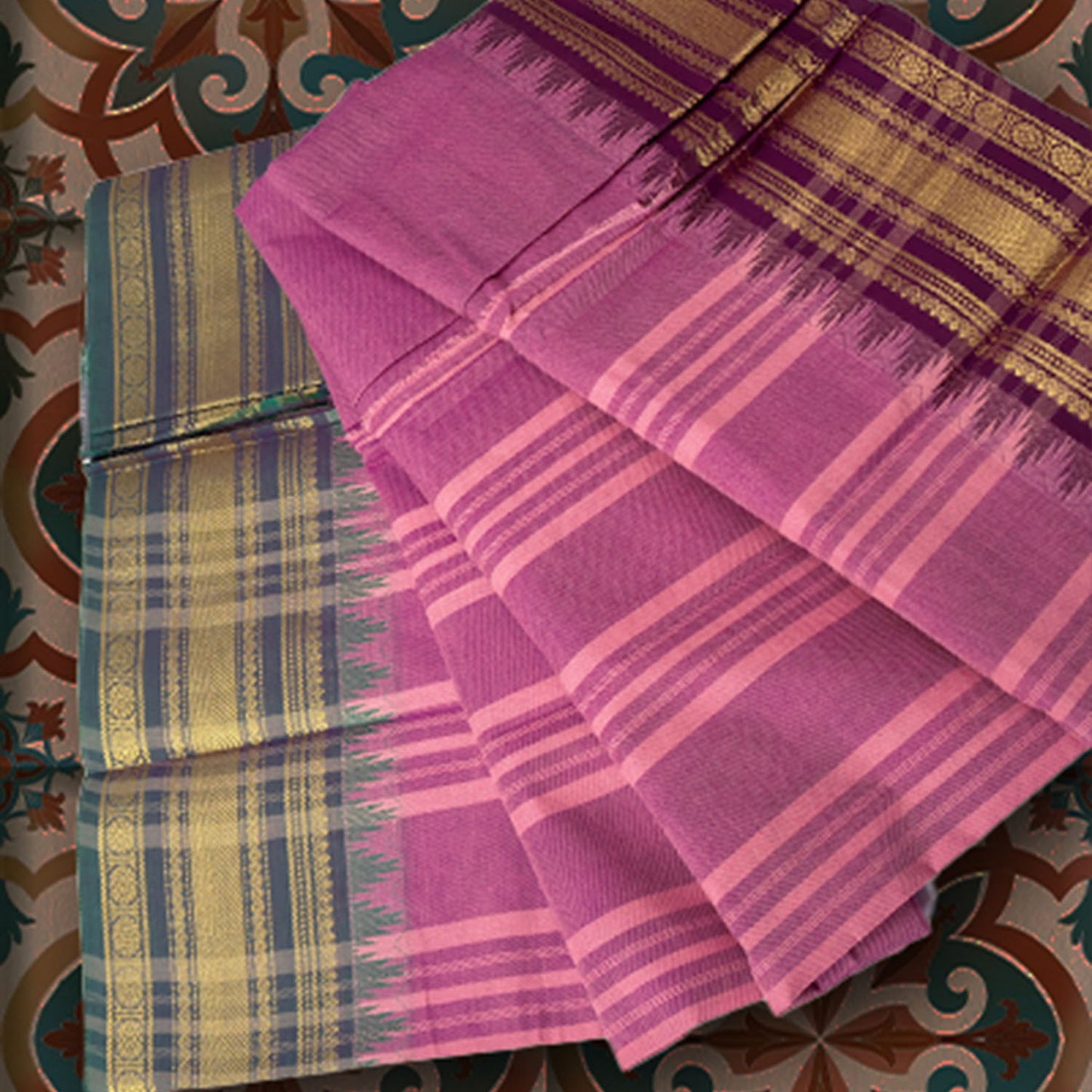 Marigold Indigo Chettinad Cotton Saree